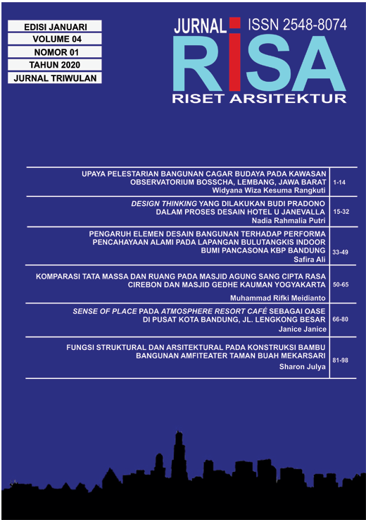 					Lihat Vol 4 No 1 (2020): RISET ARSITEKTUR "RISA"
				