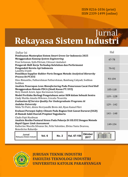 					View Vol. 6 No. 2 (2017): Jurnal Rekayasa Sistem Industri
				