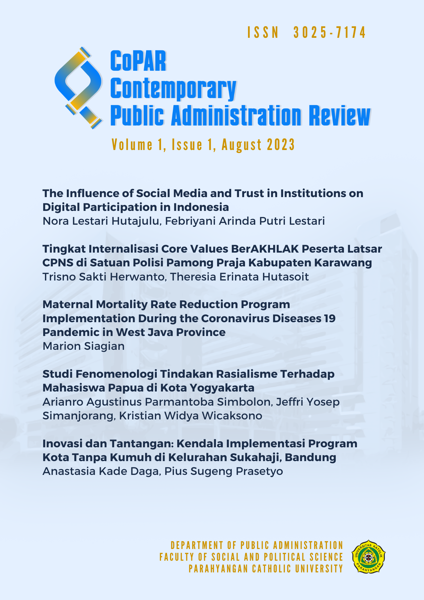 					View Vol. 1 No. 1 (2023): Contemporary Public Administration Review (CoPAR)
				