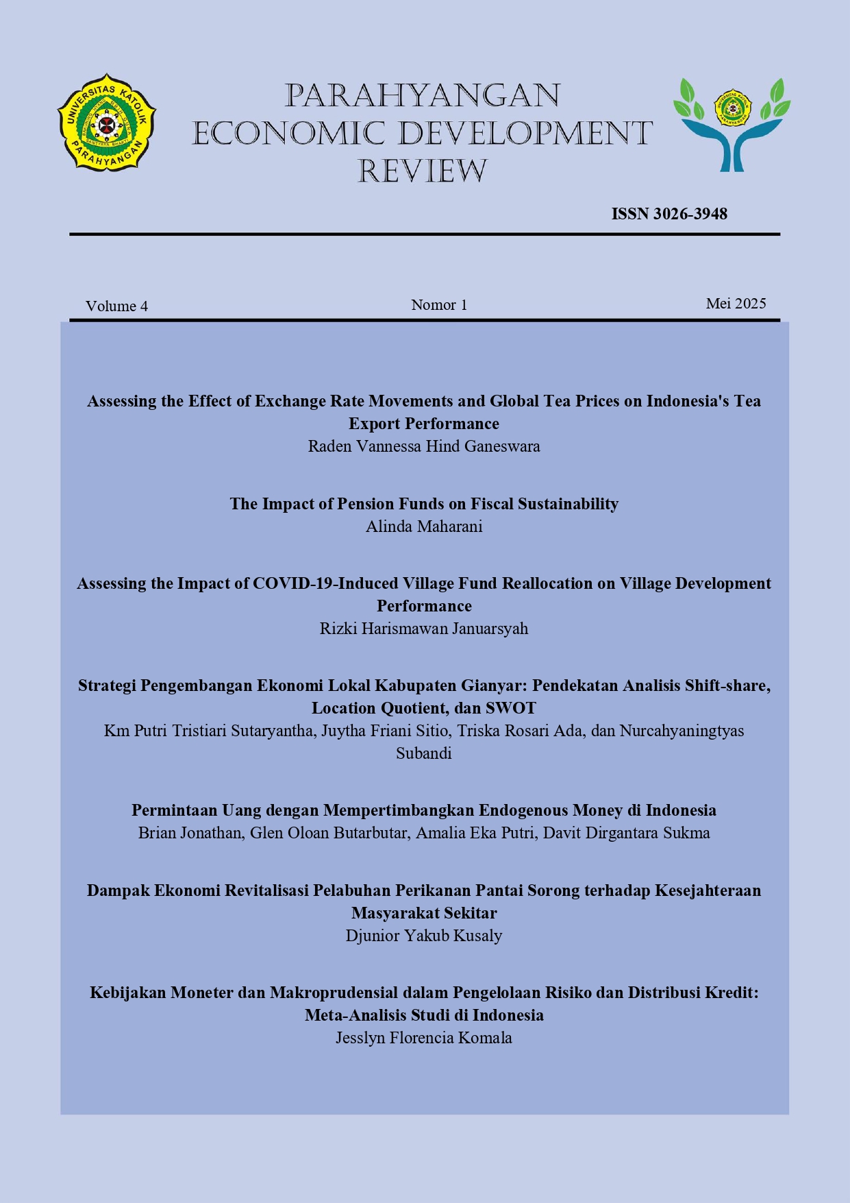 					View Vol. 4 No. 1 (2025): Parahyangan Economic Development Review
				